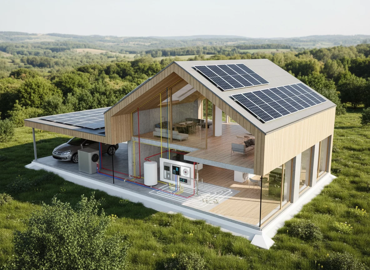 Firefly_Gemini Flash_High-end 3D key visual of a modern low-energy house in nature, surrounded by green la 799739 Firefly_Gemini Flash_High-end 3D key visual of a modern low-energy house in nature, surrounded by green la 799739